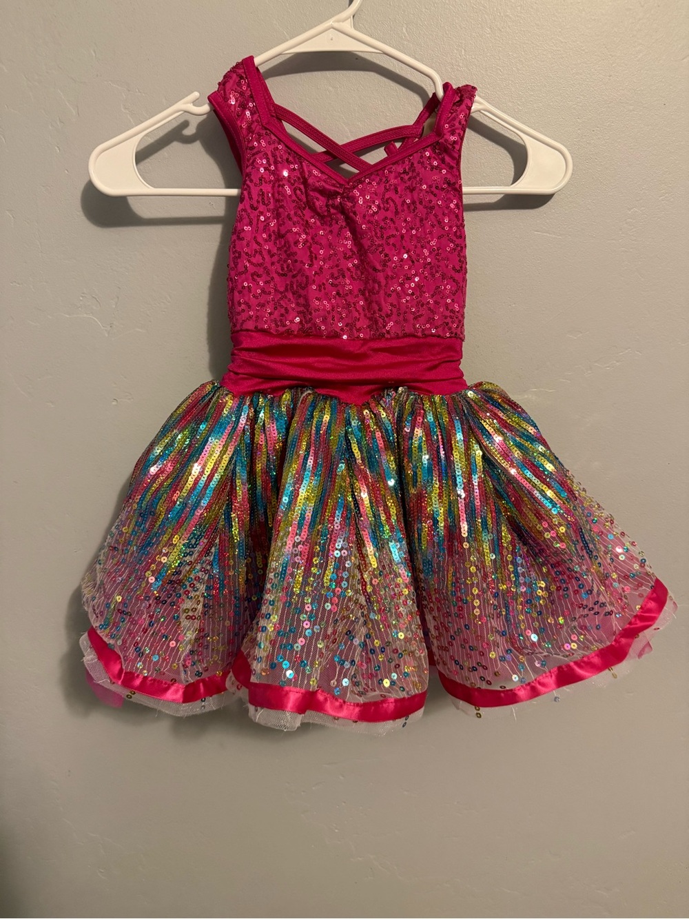 Weissman Bright Pink Sequin Tutu Dress with Rainbow Sequin Skirt